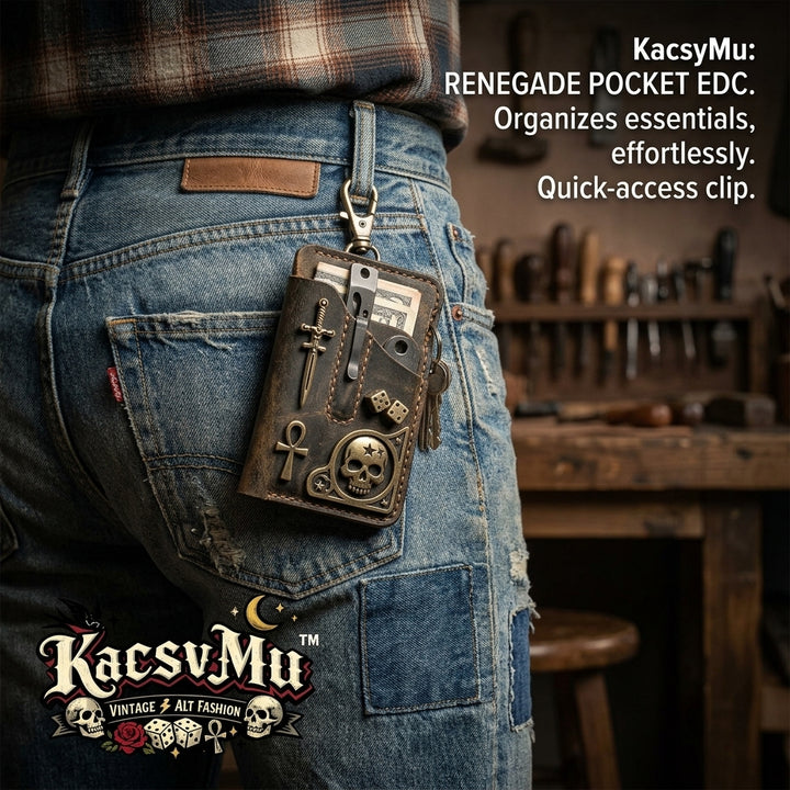 KacsvMu™ Renegade Pocket EDC Organizer – Vintage Leather Belt Clip Wallet, Quick-Access Everyday Carry Pouch for Cards, Cash, Keys, Tools & Small Essentials, Rugged Pocket Gear Holder for Men
