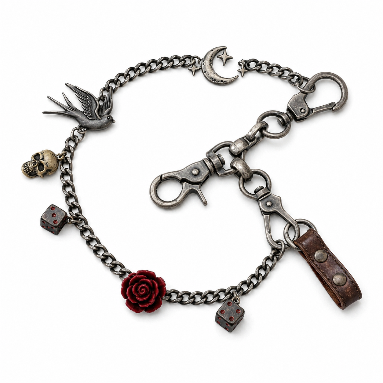 KacsvMu™ Multi-Functional Vintage Alt Accessory – Gothic Belt Chain, Punk Bag Clip, Skull & Moon Charm Keychain, Retro Waist Chain for Jeans, Handbags, Backpacks & Everyday Styling