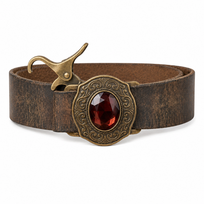 KacsvMu™ Quick-Clip Multi-Use Fastener, Vintage Gothic Scarf Clip for Women & Men, One-Hand Easy-Attach Sash Buckle, Alt Fashion Wrap Holder, Retro Belt Accent with Red Gemstone Look